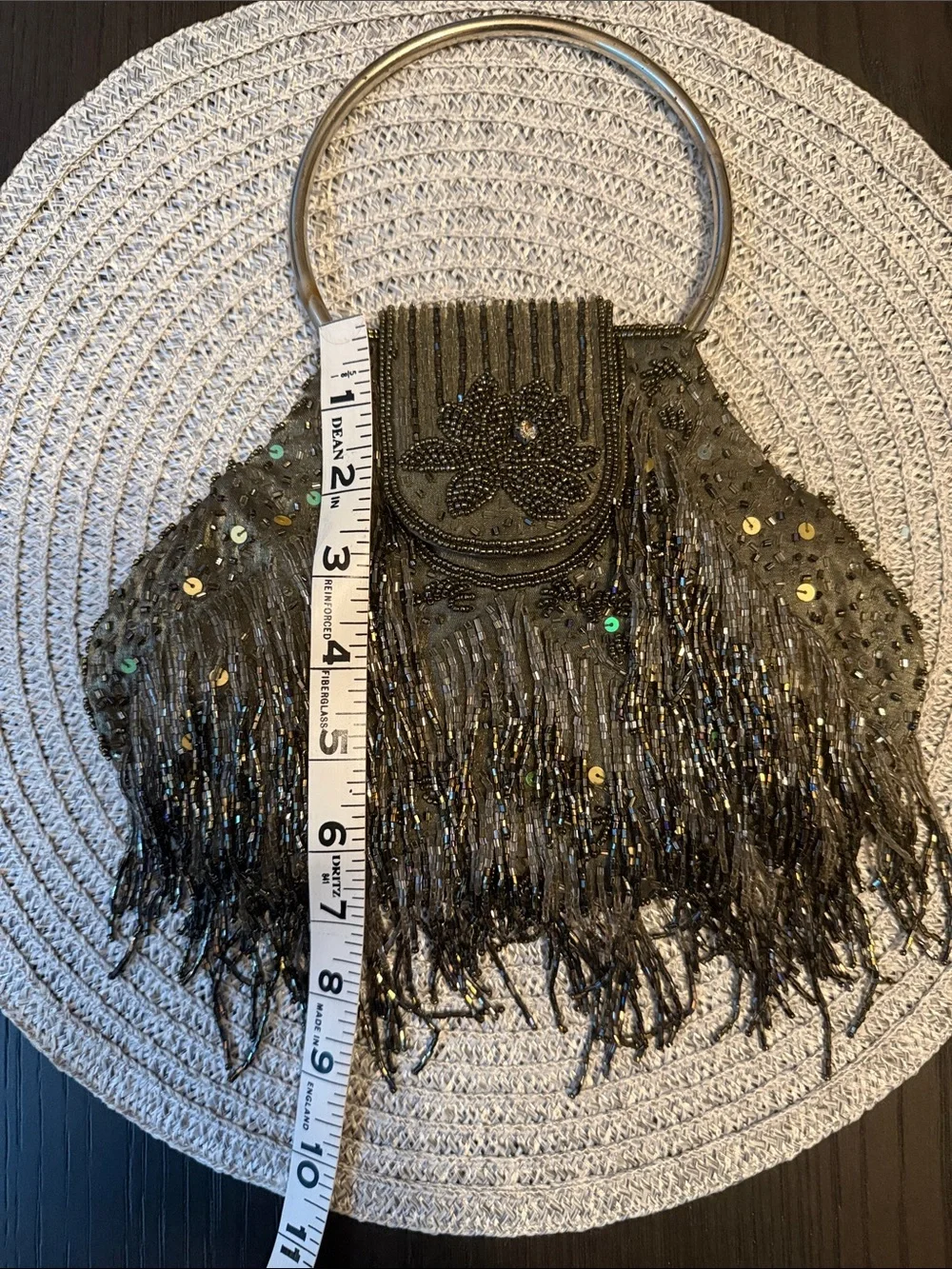 Embellished Beaded Fringe Evening Bag - Black